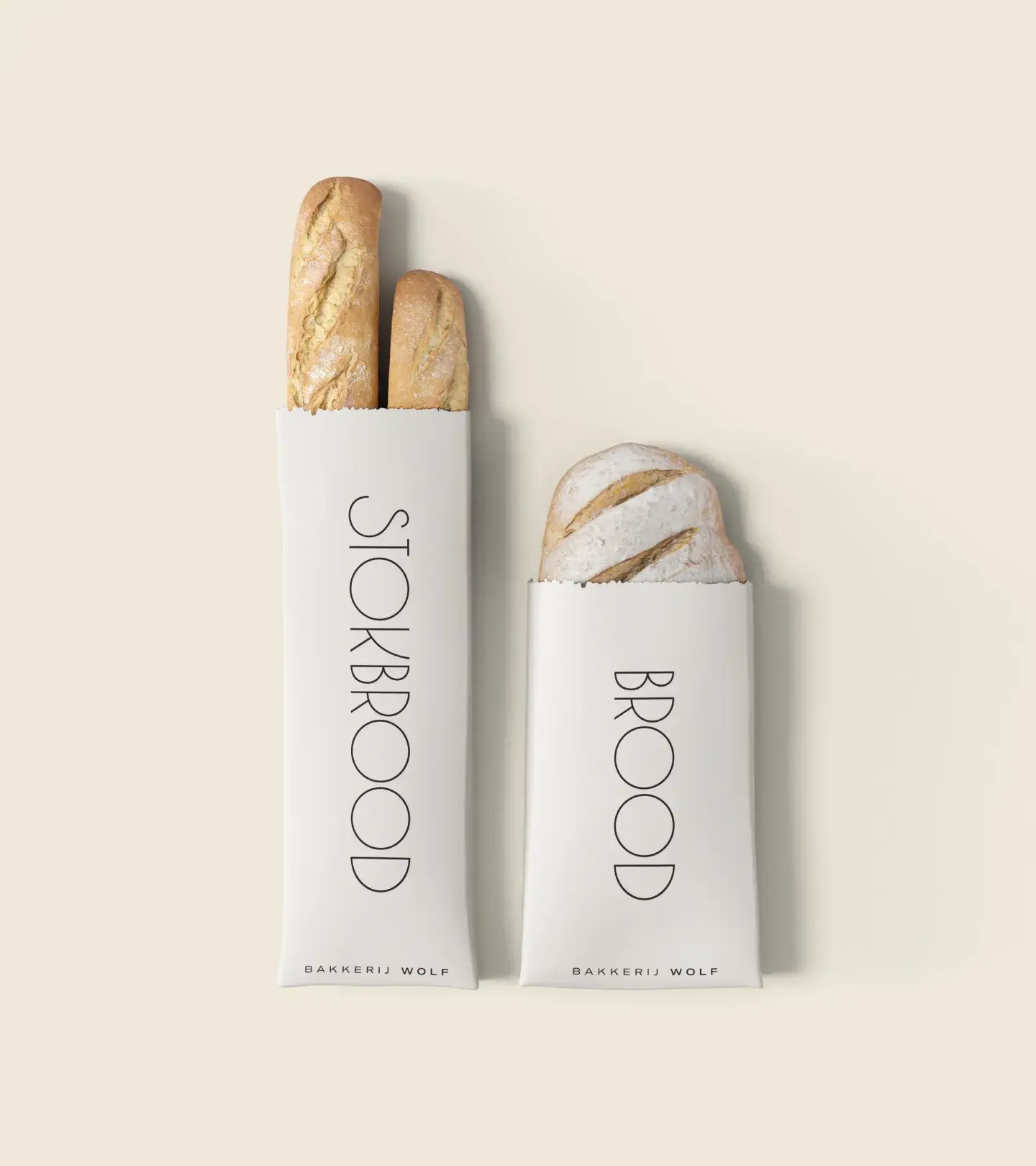 Two bags with bread and Wolf's logo