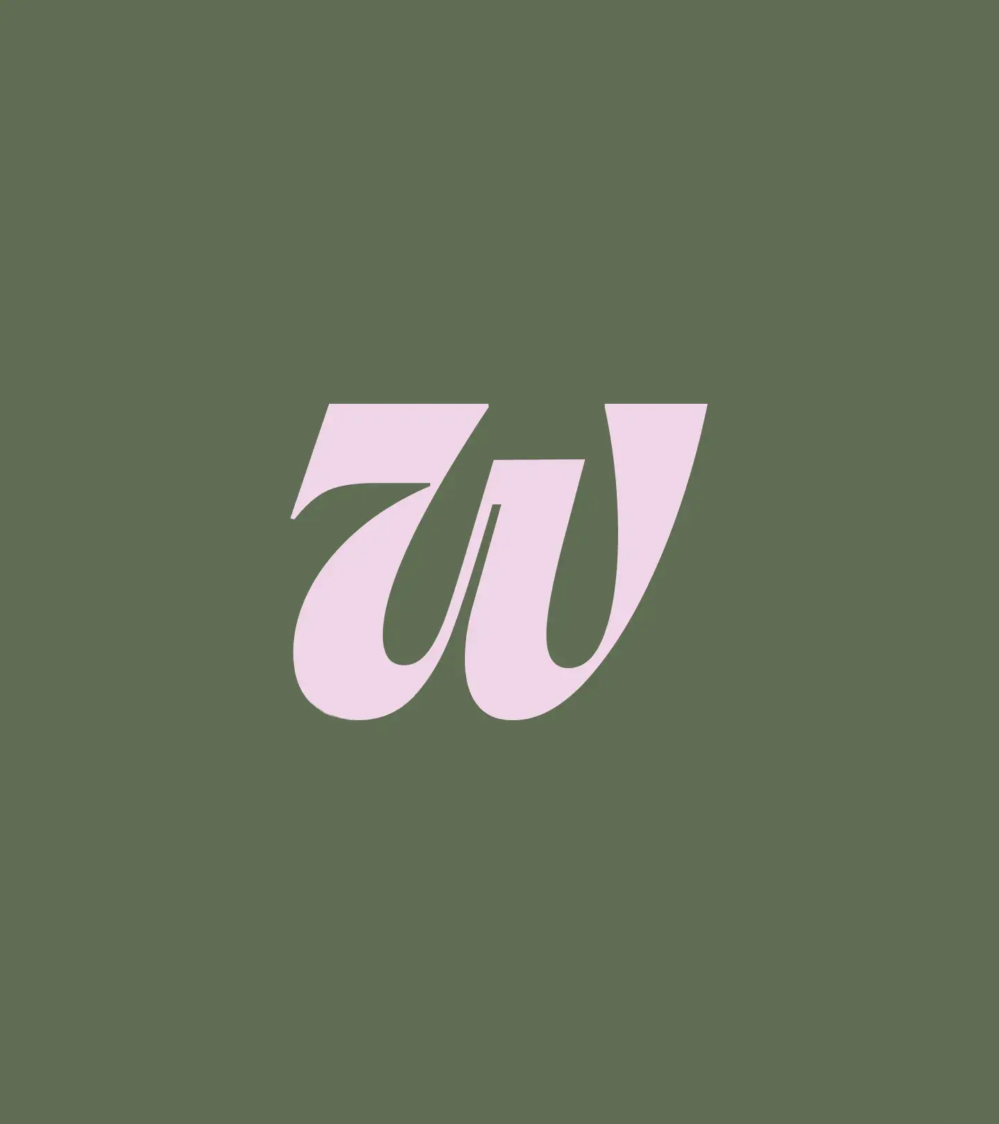 A gif showing the logomark in the color pink on a green background