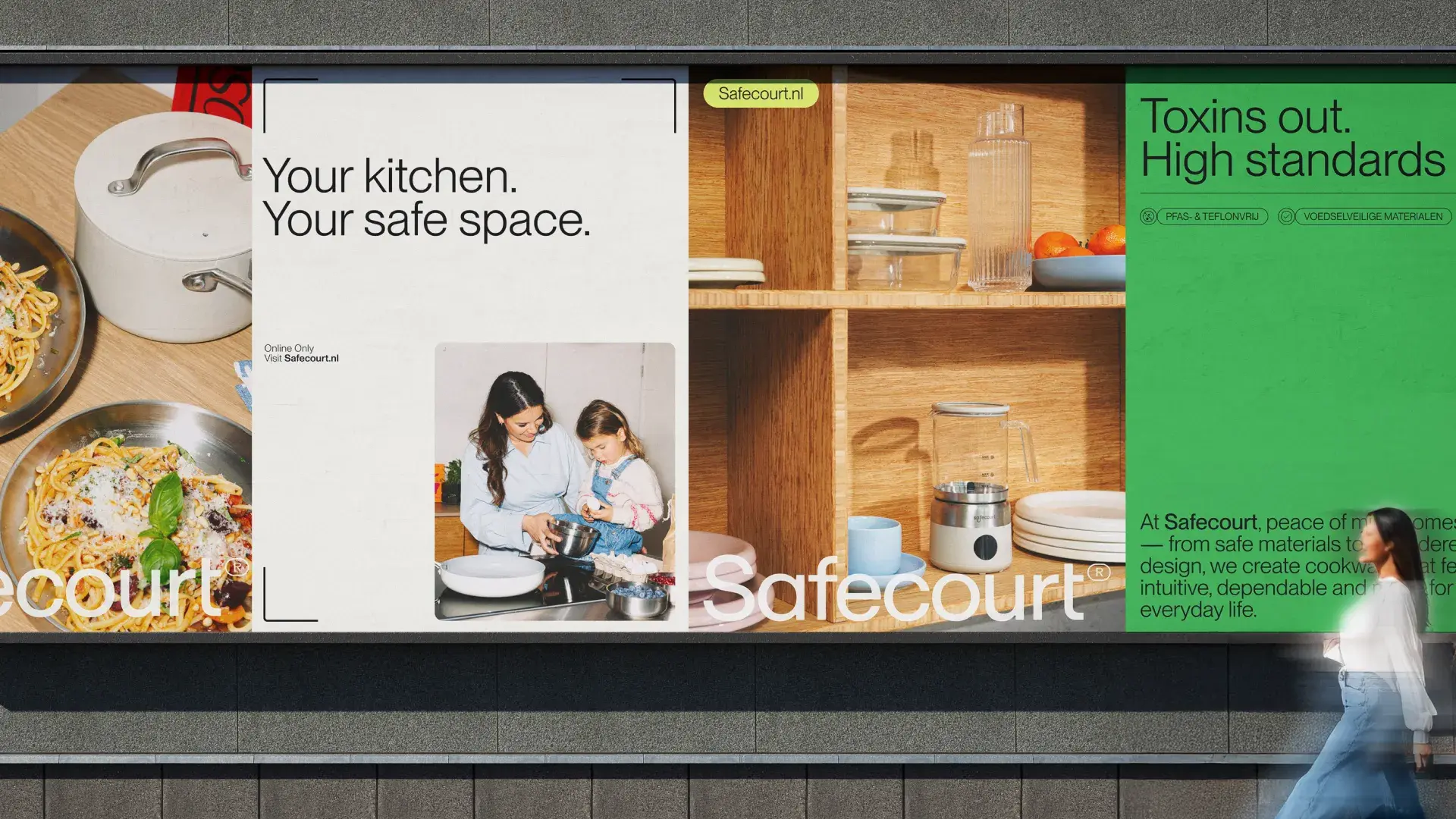 Safecourt campagne street board with photography and graphic design