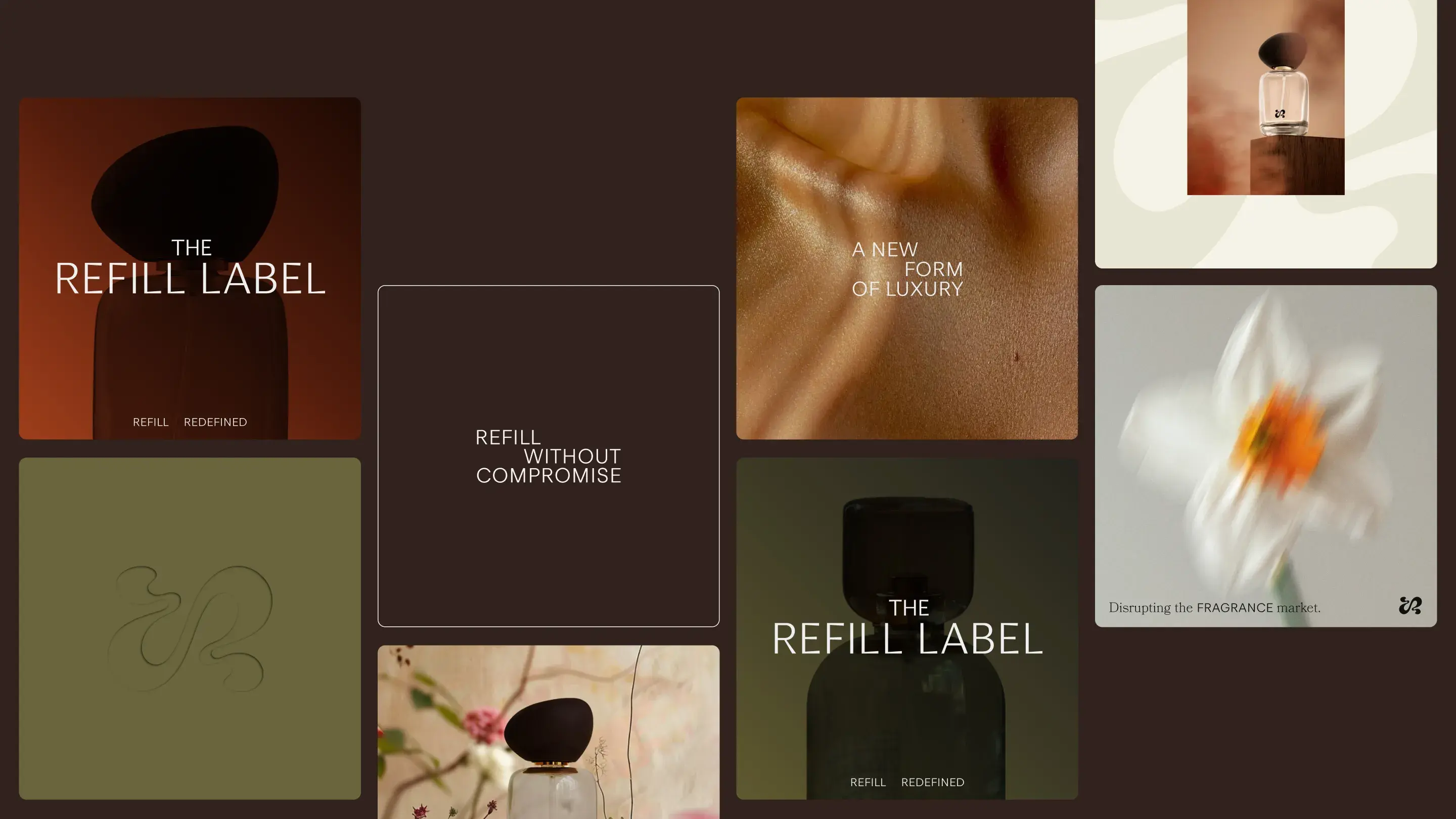 Dark background with different image mockups for The Refill Label